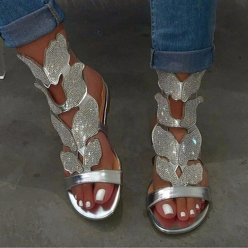 Sandalias de gladiador de cristal de mariposa para mujer, zapatos cómodos con punta abierta, talla grande, verano, 2023
