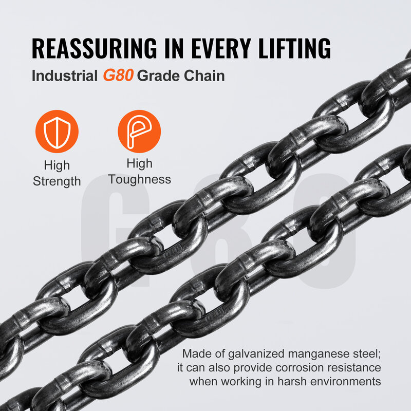 VEVOR Manual Chain Hoist, G80 Galvanized Carbon Steel with Double-Pawl Brake, Auto Chain Leading & 360° Rotation Hook