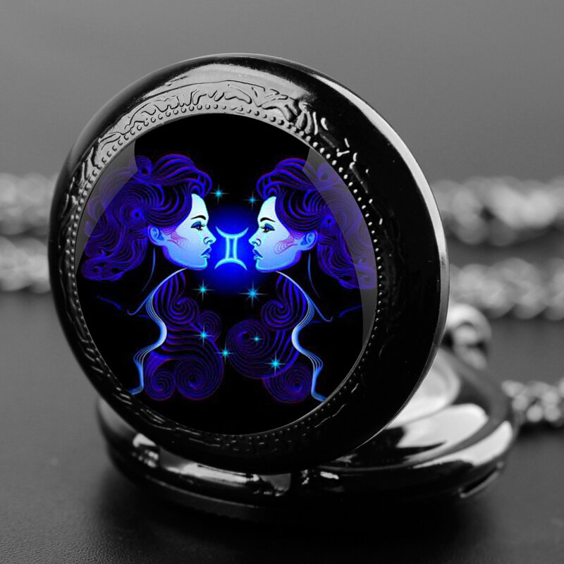 Gemini-reloj de bolsillo de cuarzo para hombre y mujer, pulsera con diseño de signo de estrella, cúpula de cristal, Vintage, colgante, collar, cadena, encanto, regalo de joyería