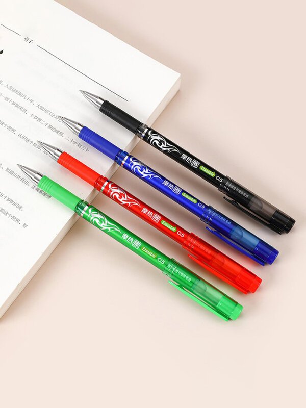 0.5mm 매직 지울 수있는 펜 프레스 젤 펜 세트 4 색 지울 수있는 리필 막대 젤 잉크 편지지 개폐식 펜 세척 가능한 핸들 막대