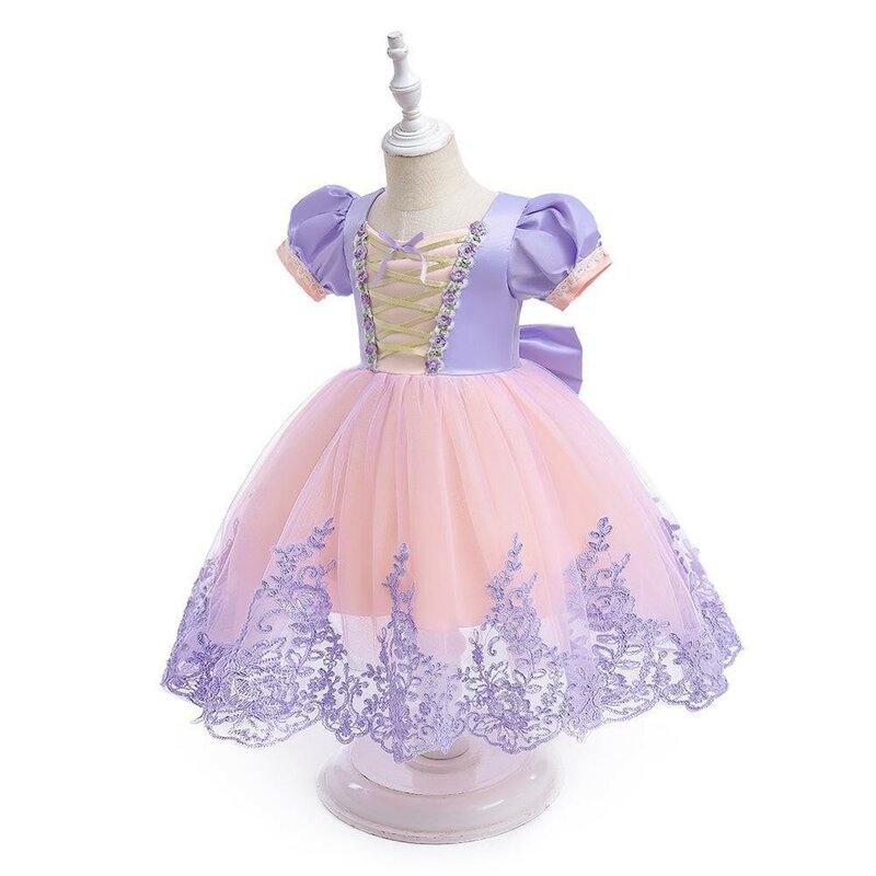 New Style Puffy Skirt With Bow Short Sleeve Dress for Girl Cosplay Costume Party Daily Casual Cute Dress Birthday Party Gifts