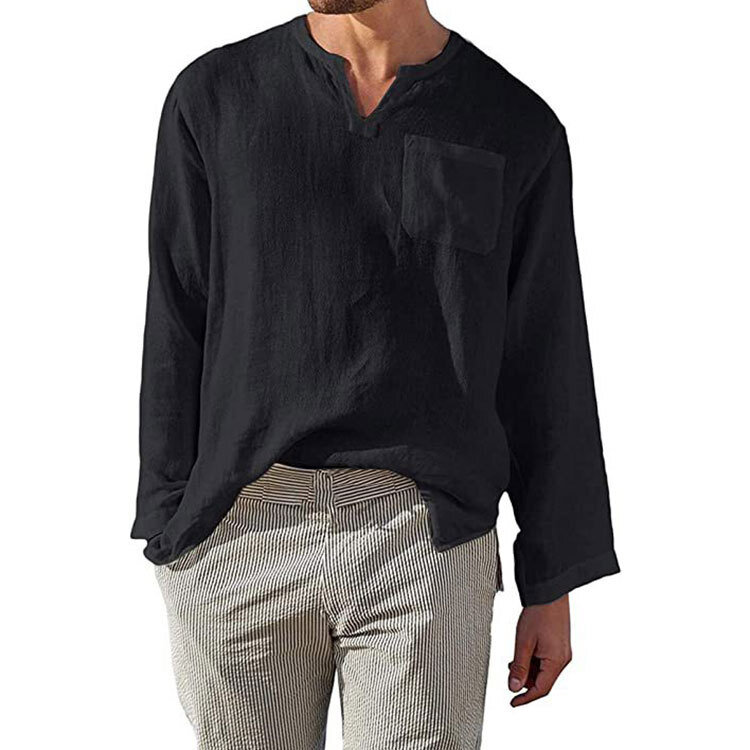 Camisa de manga larga para hombre, camisa holgada informal de color sólido juvenil, de algodón y lino blanco, verano, 2022