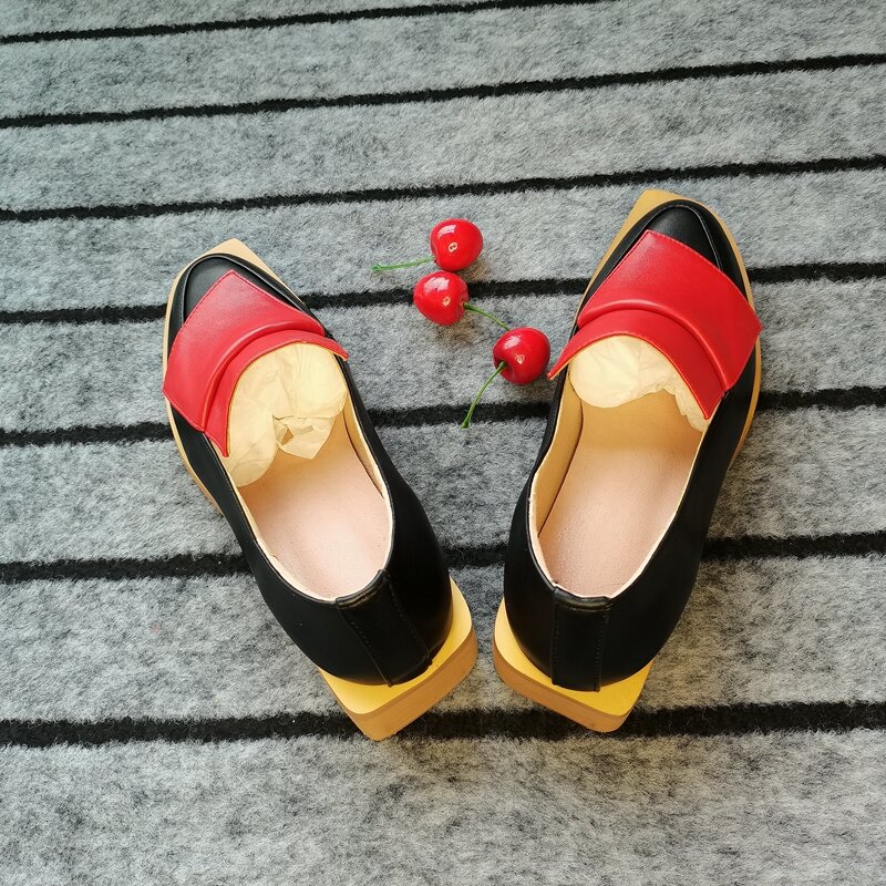 Sapato feminino plus size 22-26.5cm, calçado feminino casual com costura em dois cores, primavera e outono