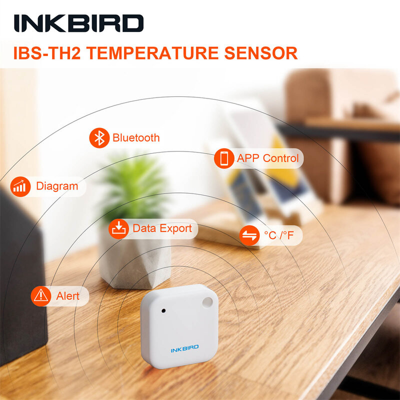 INKBIRD IBS-TH2 Thermometer Smart Sensor Data Logger IPX4 with Magnet Alert Used for Food Storage Brewing Reptiles Instrument