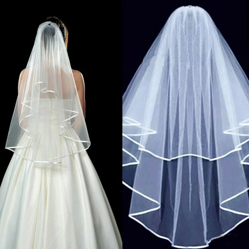 Sederhana dijual putih pengantin pernikahan kerudung satu tingkat 120cm pengantin pendek tepi pensil Aksesori grosir