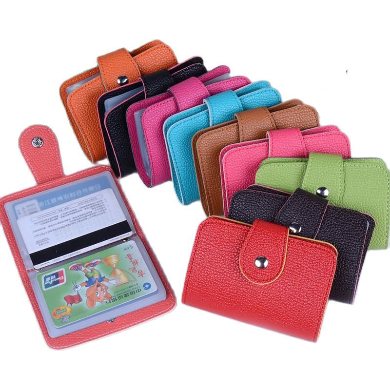 Fashion Lychees Grain 24 Bits Package Quality PU Leather Buckle Business Case ID Credit Card Holder For Men Women