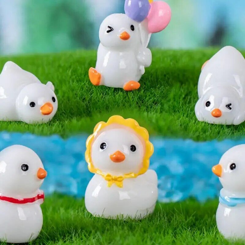 Mini bonito pato branco ornamento, figuras em miniatura, TinyDuck Micros, jardim de fadas, paisagem, aquário, Dollhouse, 1pc