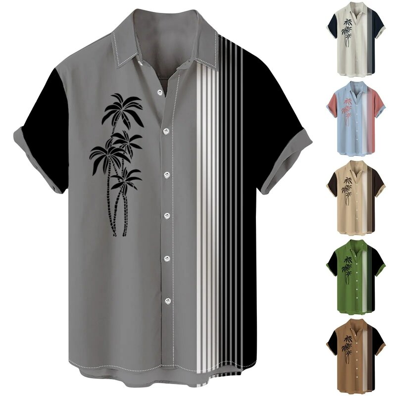Мужская рубашка с коротким рукавом, Повседневная модная рубашка с коротким рукавом, с принтом в гавайском стиле, на пуговицах