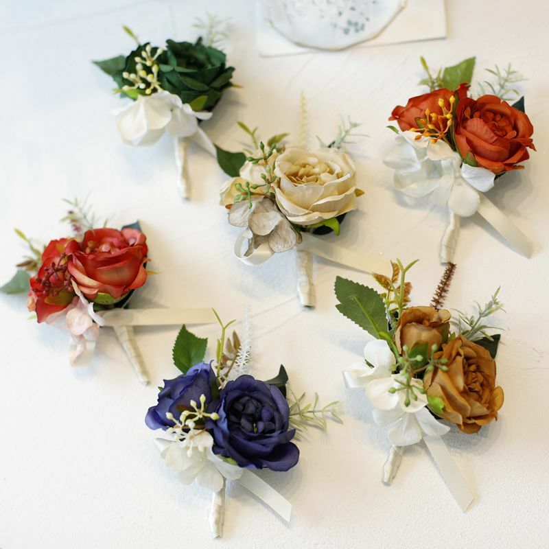 Vintage künstliche Blumen Bouton nieres Handgelenk Corsage Groom sman Hochzeit Hochzeit Zubehör Acessórios de Casamento