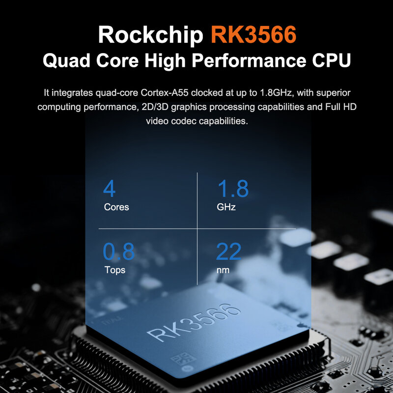 Fanless arm architecture Quad-Core 64-Bit Embedded Computer RockChip RK3566 1Tops@INT8 RKNN NPU Android 11.0, Ubuntu 18.04