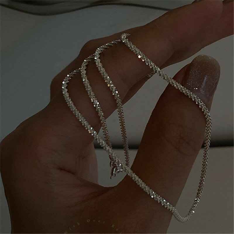 Kalung Berkilau Populer untuk Wanita Kalung Rantai Klavikula Perhiasan Mode Hadiah Pesta Pernikahan Ulang Tahun