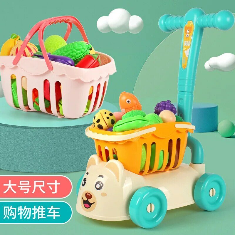 لعب الأطفال منزل الخضار والفواكه اللعب فتاة محاكاة عربة التسوق الصبي عربة عربة تسوق صغيرة