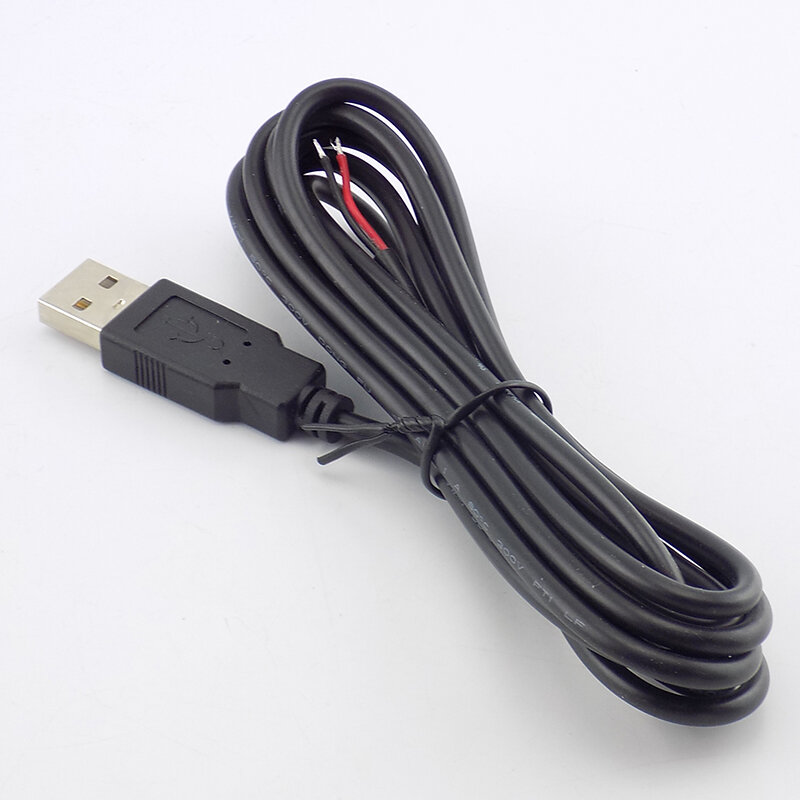 Masculino 2 pinos cabo adaptador de alimentação, DIY conector fio, carga para dispositivos inteligentes, DC 5V, USB 2.0, tipo A, 0.3 m, 1 m, 2m