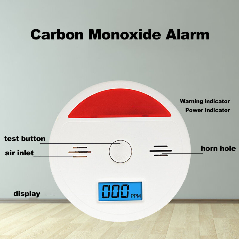ACJ LCD Digital Screen Stand Alone Carbon Monoxide Detector Warning Test CO Fire Smoke Leak Sensor for Home Hotel Office