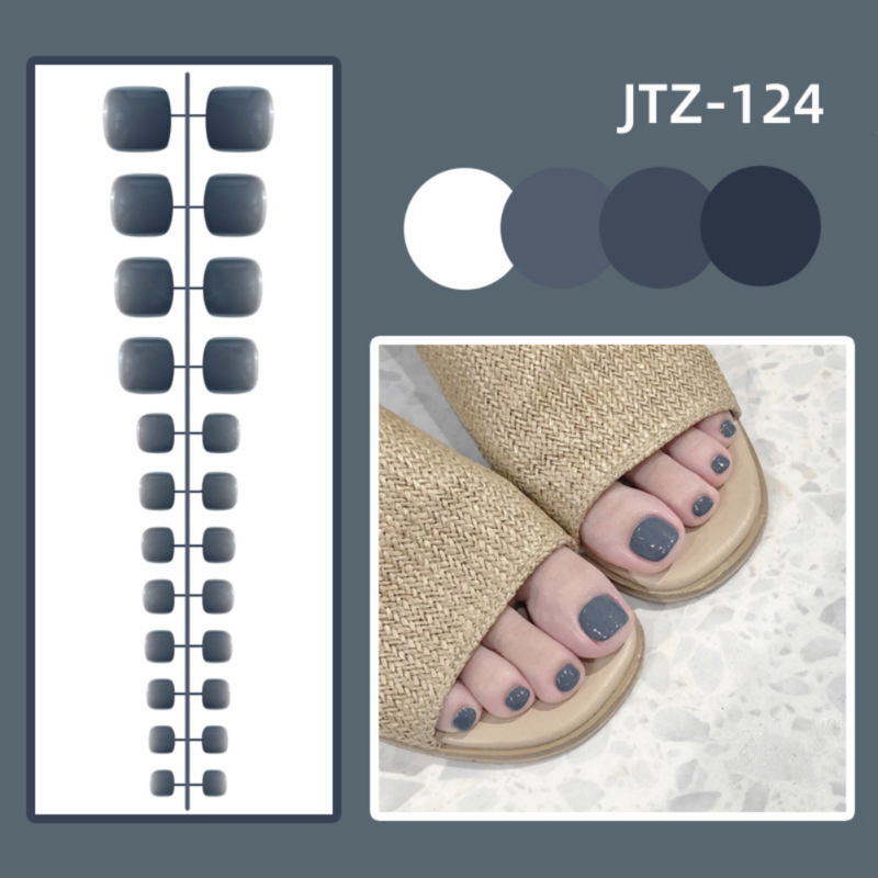 Faux-ongles en acrylique, 24 pièces, pour orteils, pour Nail Art, avec colle, pour une couverture complète, pour les orteils artificiels