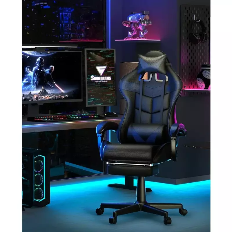 Computers tuhl Büro ergonomischer Gamer Stuhl schwarze Gaming-Stühle mit Fuß stütze mobiler Sessel entspannende Rückenlehne liegend Räder