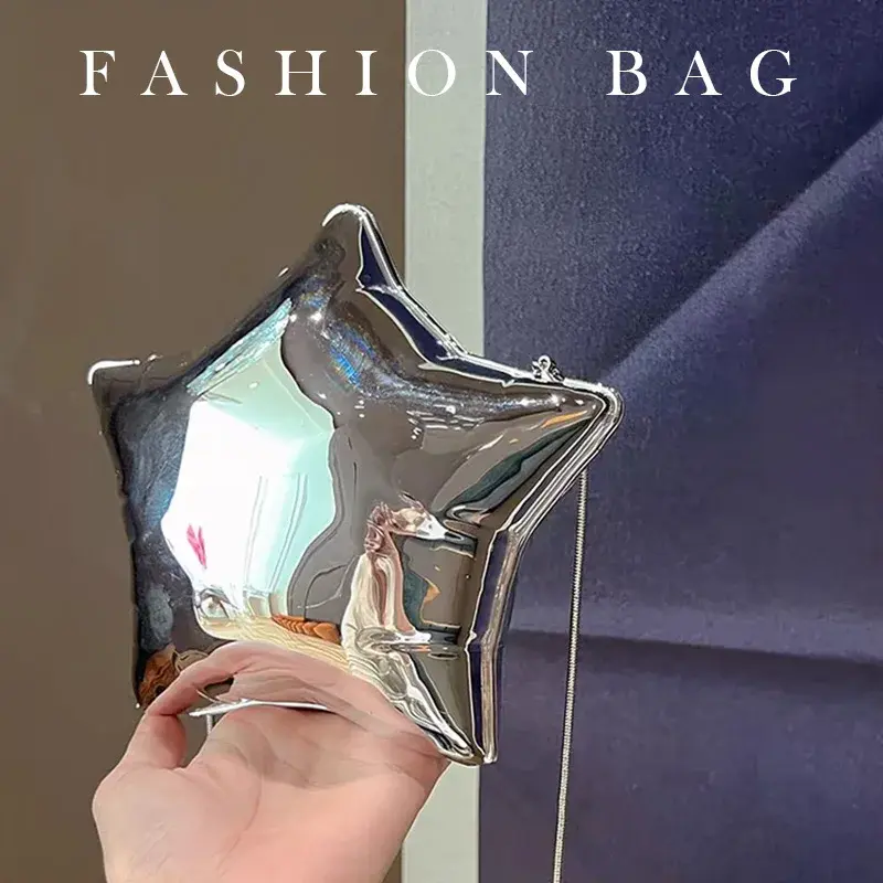 2024 New Nice design Silver And Gold Chain For Women Evening Bags Bright Face Five Pointed Star Shoulder Bag Funny Party Ladies