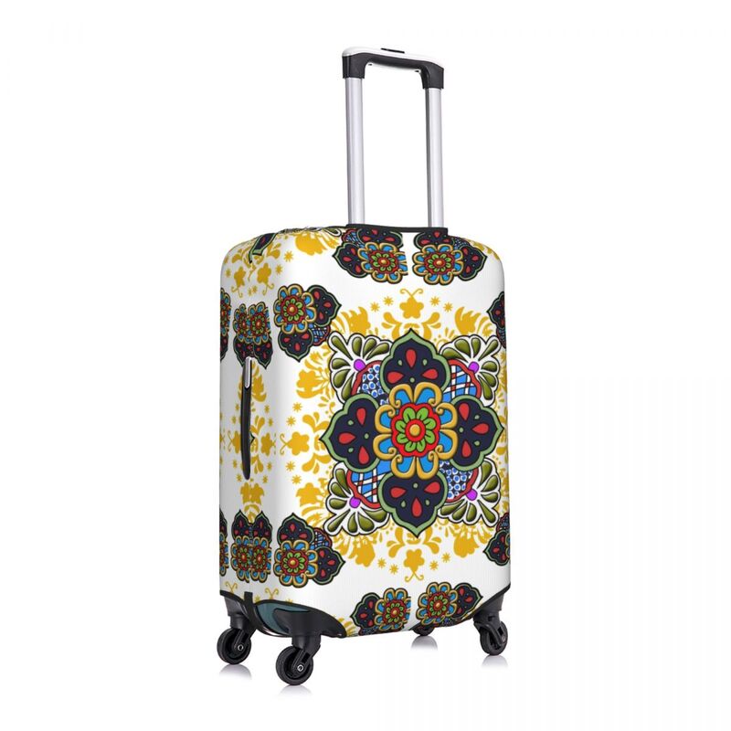 Mexican Talavera Flower Suitcase Cover Elastic Folk Ceramic Tile Art Luggage Covers Protector for 18-32 inch