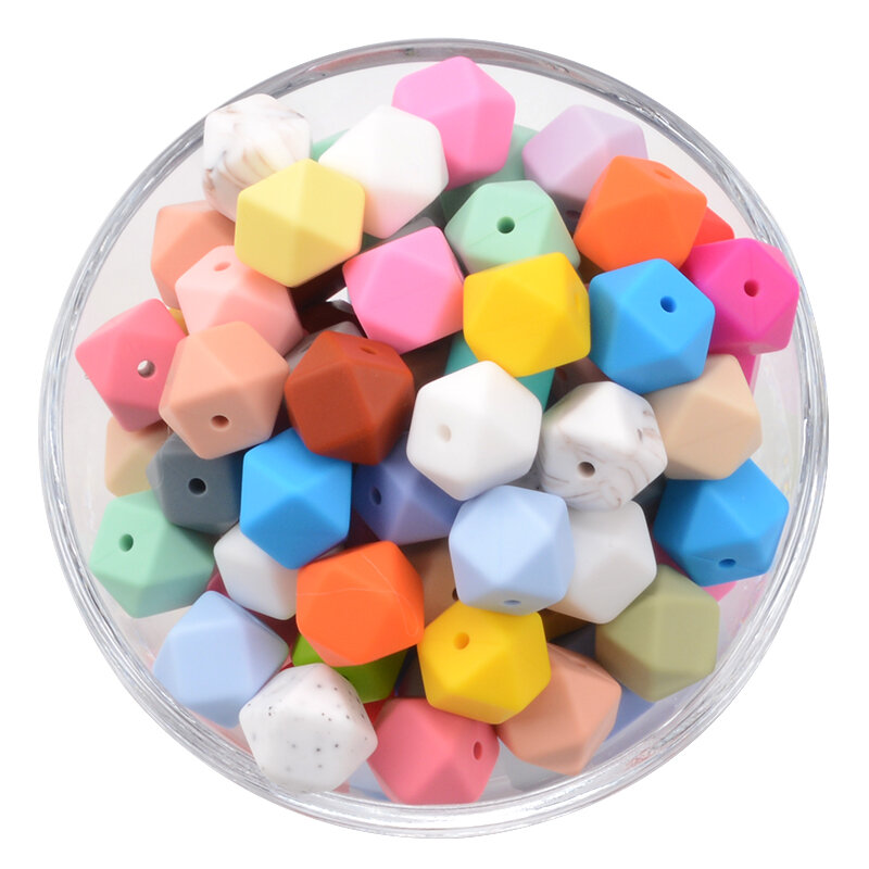 Lofca-mini contas de silicone hexagonal para dentição, grau alimentício, bpa livre, chupeta de brinquedo, 14mm, 10pcs