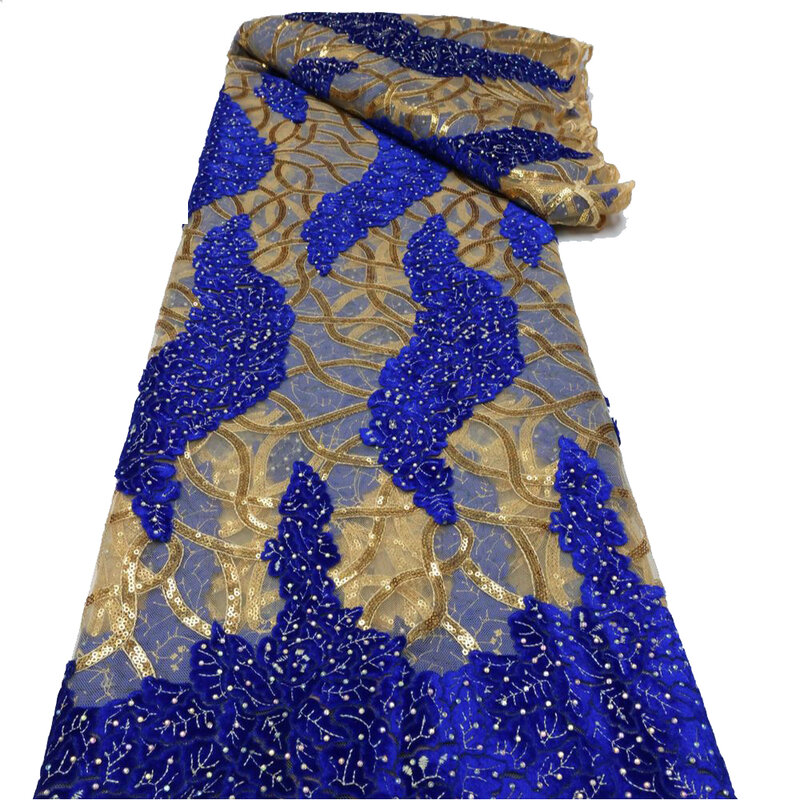 PGC kain renda pernikahan Nigeria beludru payet Afrika 2023 kain renda Prancis kualitas tinggi untuk gaun LY921-3