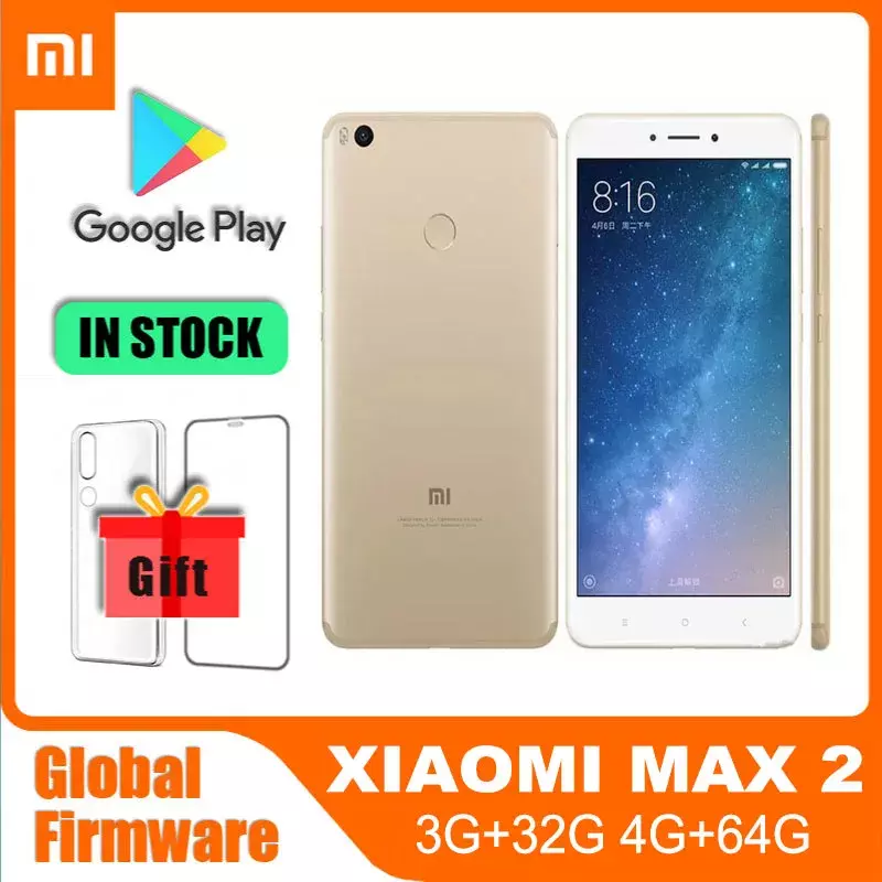 Celular Xiaomi-Mi Max 2 Android, Suporte Google Play, 4G RAM, 64GB, 4G LTE, 5300mAh, Impressão digital, 6,44"