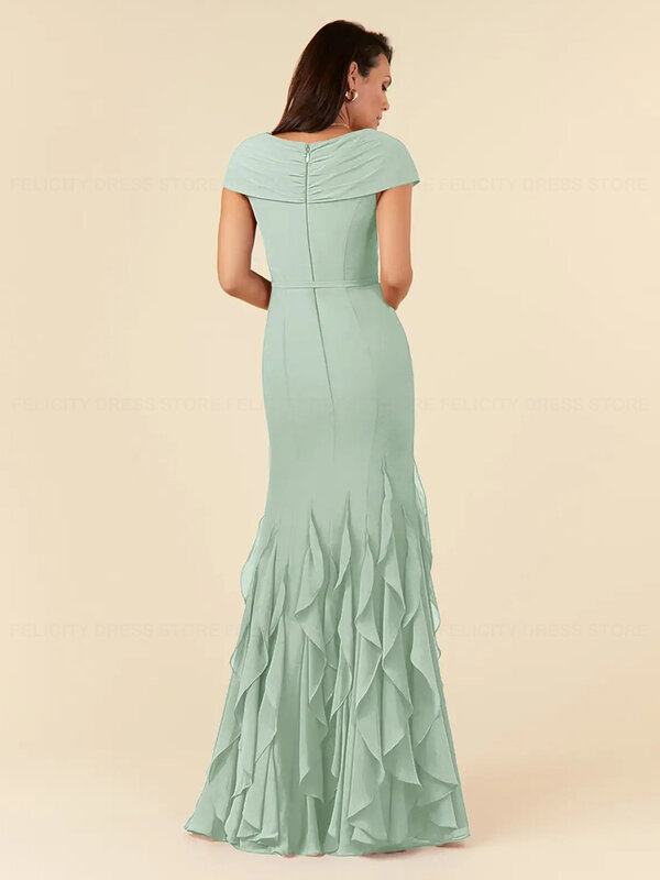 Sereia V-Neck Chiffon Andar de comprimento Vestido, Mãe dos Vestidos de Noiva, Ruched Wedding Party Dresses, Vestido da moda, 2023