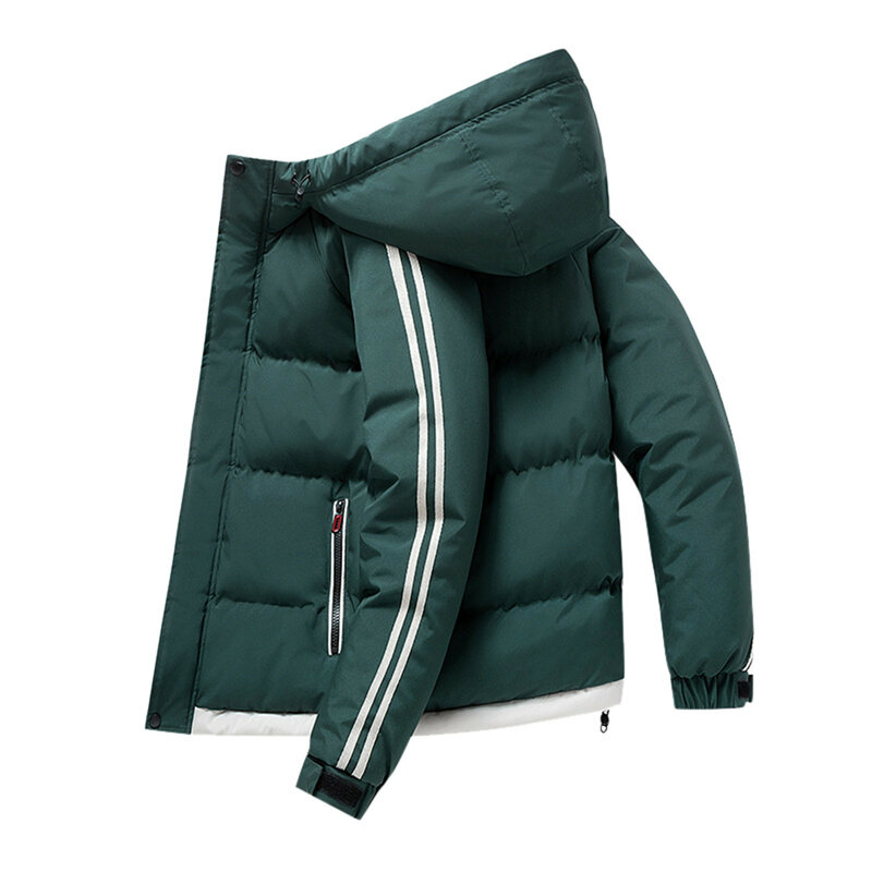 Parkas gruesas con capucha para hombre, abrigo de plumón con cremallera, Color sólido, cálido, a prueba de viento, chaqueta de estilo coreano, nuevo, Invierno