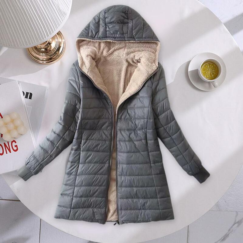 Jaket panjang bertudung wanita, jaket Kantor musim gugur dengan lapisan wol hangat 2023