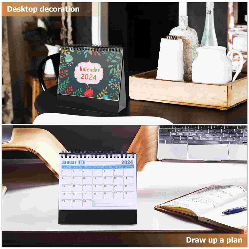 Alemão Desktop Calendar, Standing Planner, Table Decor, Material De Escritório