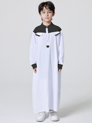 Ramadan Boys Middle East Islam Long Sleeve Arab Dubai Robe, Muslim Casual Ethnic Style Boys Long Sleeve Thobe Abaya Clothing