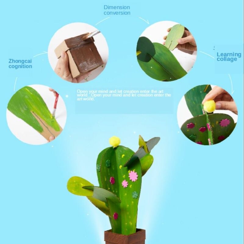 3D Paper Art Painting Toys for Kids, Cactus Coloring Game, Handmade Puzzle, Educational Card