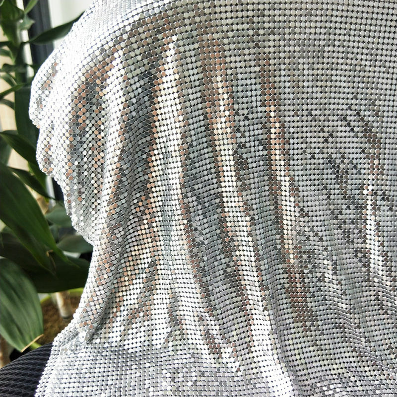Silver Metal Mesh Fabric, Chainmail Sequined Fabric, DIY Sewing, Sexy Party Dress, Cosplay Earring, Home Decor, 150x45cm