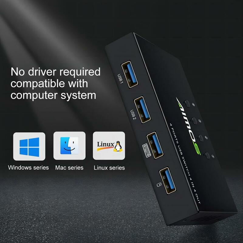 AIMOS-Commutateur KVM USB, 4 ports, 4 modèles de partage, un bouton d'échange, pour souris, clavier, imprimante, EAU