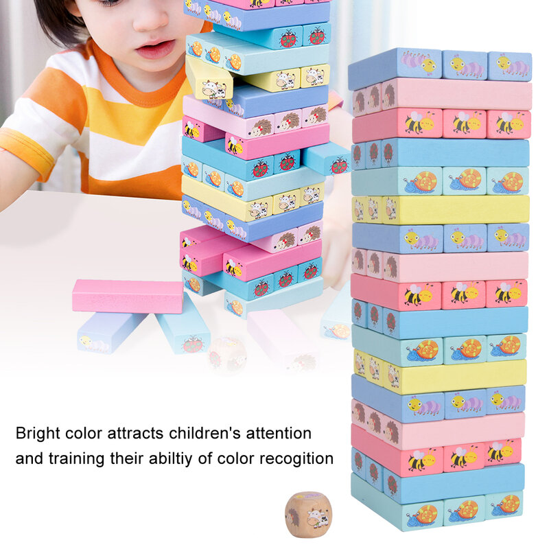 51pcs Wooden Stacking Blocks Colorful Building Blocks Early Educational Toy For Children