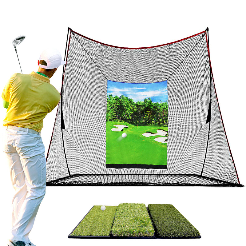 Filet de frappe de pratique de golf avec cible et sac de transport, filets à copeaux de golf pour la conduite dans l'arrière-cour, utilisation en extérieur et en intérieur, 2m