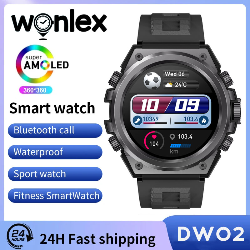 Wonlex-Relógio Inteligente Esportivo Impermeável para Homens, Chamada Bluetooth, Tela AMOLED 360x360, Assistente de Voz AI, Monitor de Freqüência Cardíaca