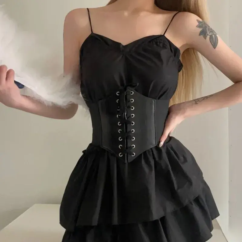 Cinture corsetto stringate in pelle PU gotica alla moda cintura corsetto Vintage in vita snellente per ragazze cintura corsetto larga nera per le donne