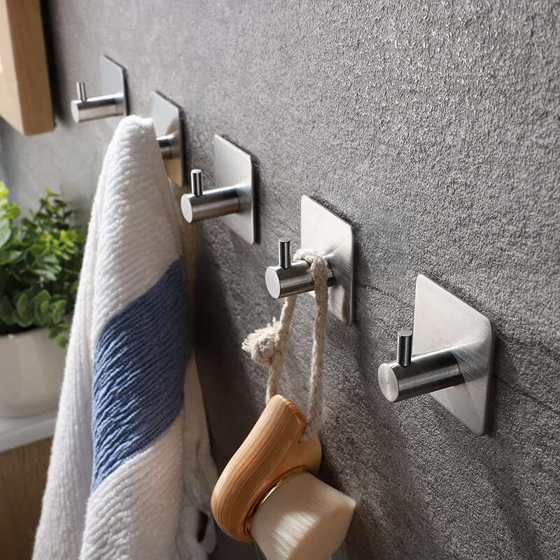 Self-adhesive Bathroom Hook Towels Rack Wall Stickers Steel Hooks For Wall Glue Adhesive Hanger Robe Shower Accessories