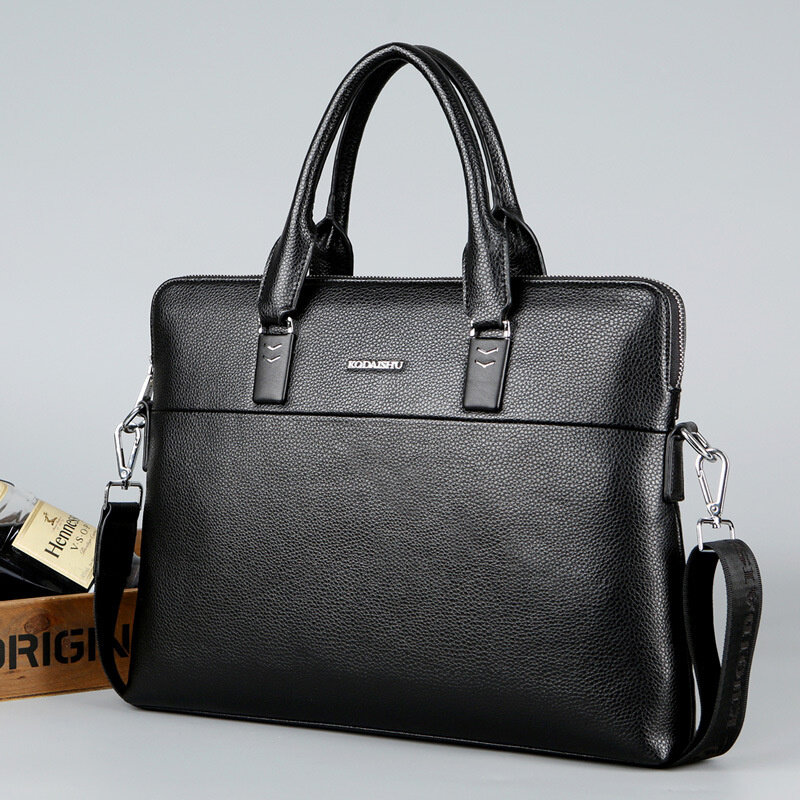 Leather Business Men Briefcase Official Document Handbag Retro Shoulder Bag Male Crossbody Briefcase