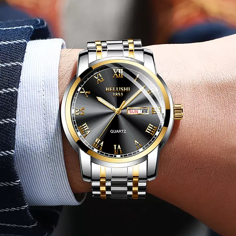 BELUSHI Top Brand Watch orologio da uomo in acciaio inossidabile con data d'affari orologi luminosi impermeabili orologio da polso al quarzo sportivo di lusso da uomo