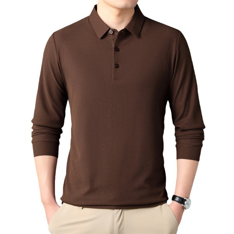 Męskie koszule męskie topy koszulka Casual bawełniane klapy koszula z klapą z długim rękawem poliester regularne lekkie rozciąganie stylowe