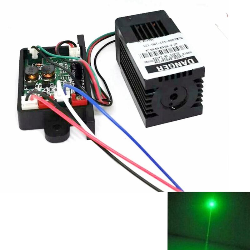 Módulo de Diodo Laser Green Dot, Luzes do Palco, DC 12V, Ventilador TTL, 532nm, 100mW