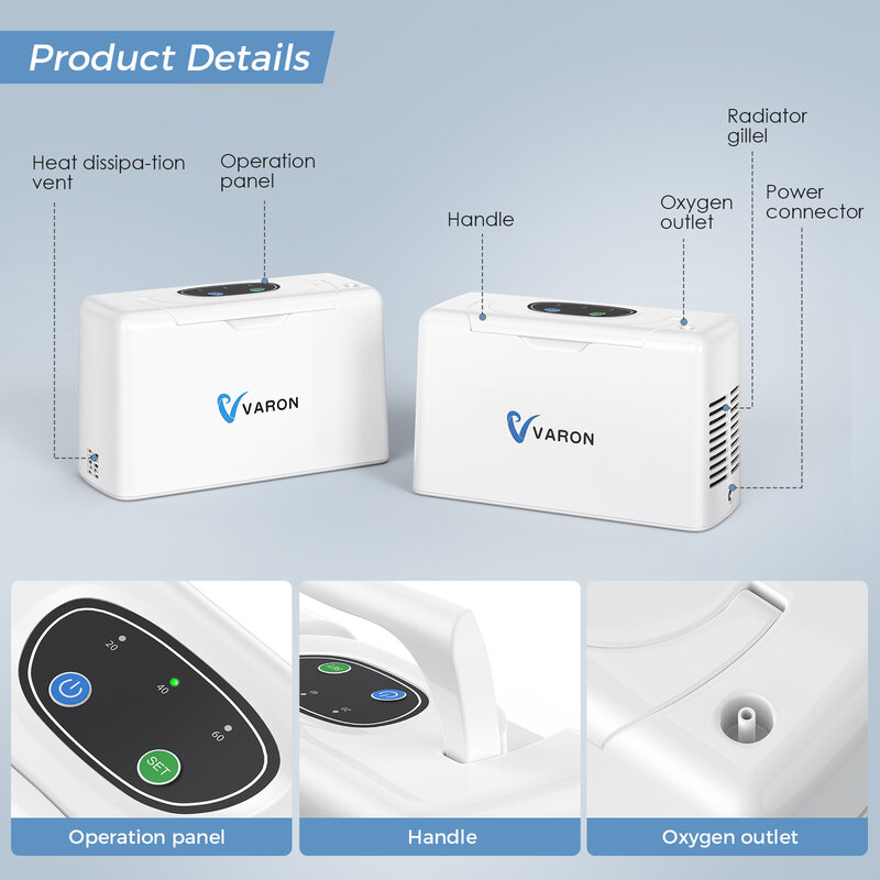 VARON-oxigenerador portátil de 3L/min, generador pequeño, alimentado por batería CA/CC, flujo continuo l/min, adecuado para viajes al aire libre S