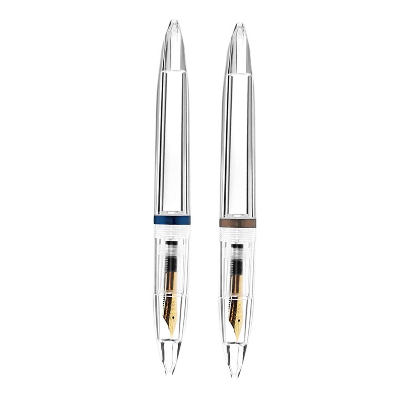 2Pcs 0.5Mm Nib Fountain Pen With Eyedropper High Capacity Transparent Pens Office School Supplies For Student Writing Gifts Stat
