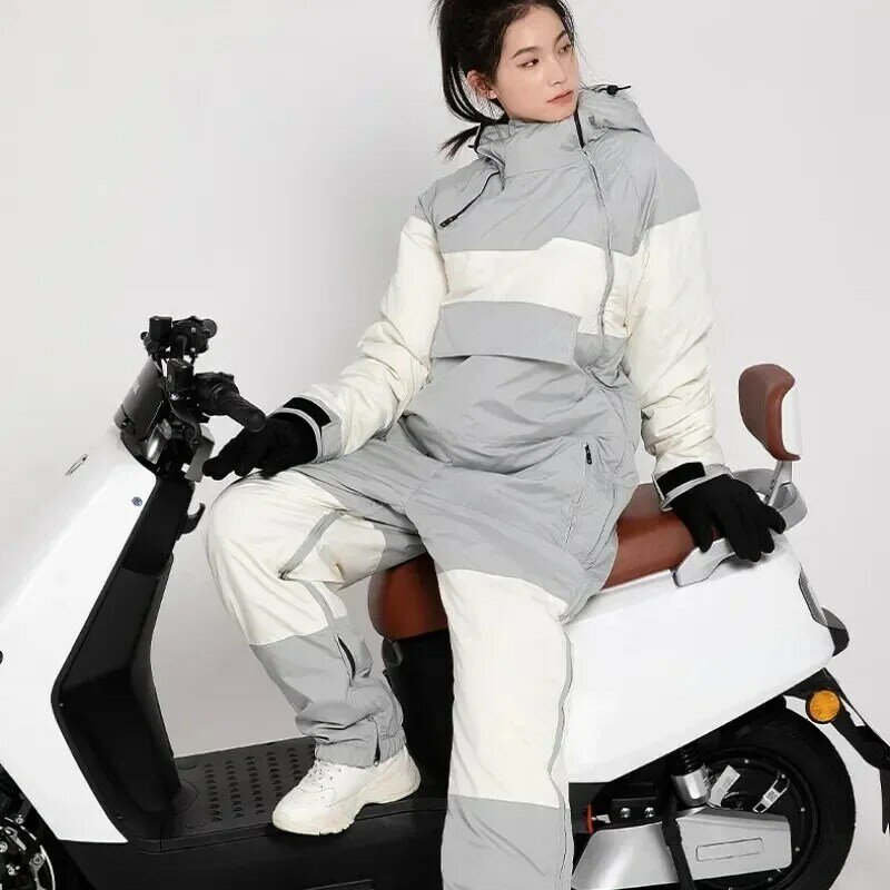 Зимний цельный костюм для взрослых с электромобилем и мотоциклом, теплый плюшевый костюм для езды на велосипеде с раздельными штанинами, одежда для езды на мотоцикле