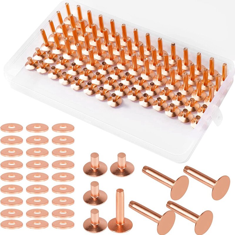 154Pcs Copper Rivets For Leather,Smooth Leather Rivets, Pure Copper Rivets And Burrs For Leather Work Jeans Jacket
