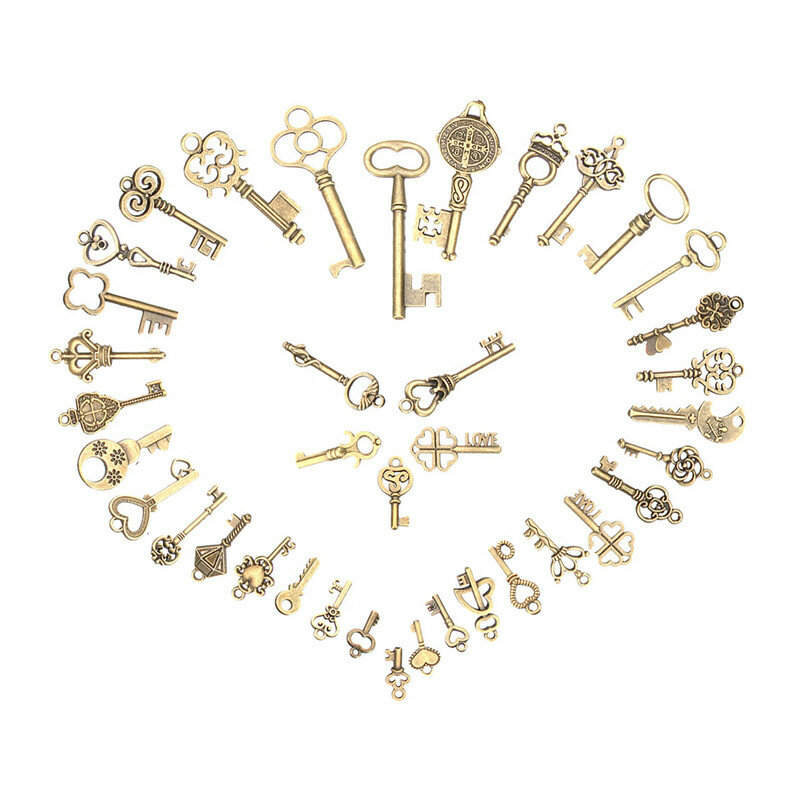 Breloques vintage en métal bronze mixte, clé d'amour, petits breloques prédire, pendentif, collier, bijoux, bricolage, décoration artisanale faite à la main, 125 pièces, 40 pièces, 11 pièces