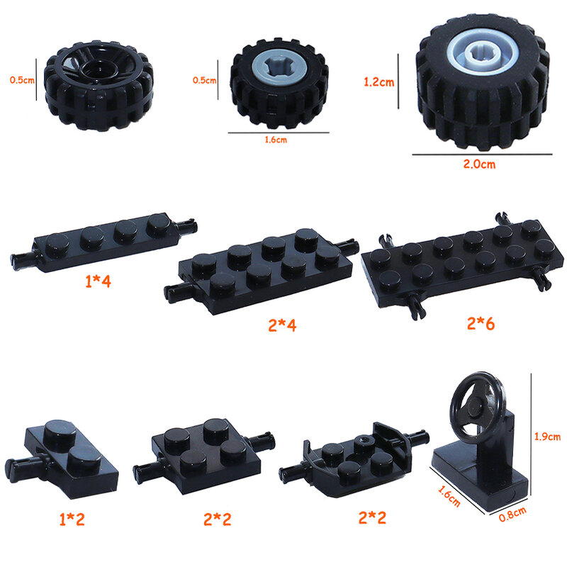 Creative City Cars Wheel Pack Tires DIY Models Shaft Plate Holder Axle with Pin Building Blocks Accessories Construction Toys
