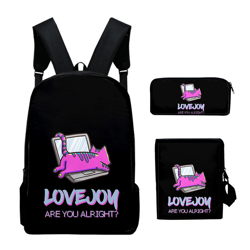 Lovejoy-مجموعة من 3 أجزاء حقيبة ظهر مدرسية ، مجموعة من 3 أجزاء ، مع طباعة ثلاثية الأبعاد ، لأجهزة الكمبيوتر المحمول ، حقيبة كتف