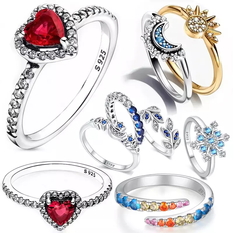 Bunga aster hati tak terbatas dapat ditumpuk cincin perak murni 925 baru untuk wanita asli perak 925 cincin pernikahan hadiah perhiasan